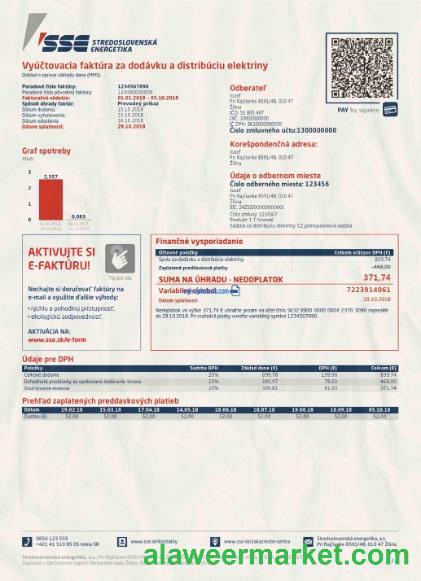 Slovakia SSE energy utility bill in PSD format